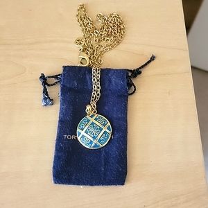 Tory burch blue and gold necklace